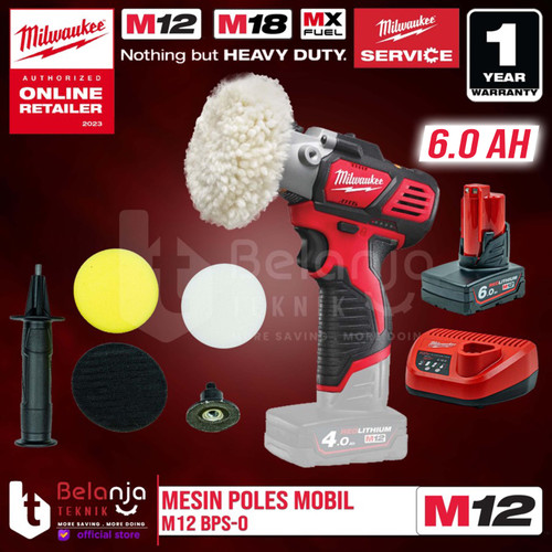 [EZM.3501120] Milwaukee Polisher M12 BPS-0 Mesin Poles Mobil Baterai Set 12V 6 AH
