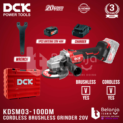 [EZM.3501159] DCK Cordless Brushless Grinder KDSM03-100DM 4 Inch 20V Gerinda Baterai