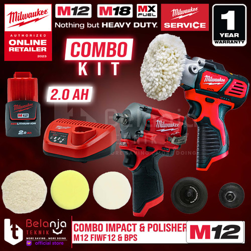 [EZM.3501166] Milwaukee Combo Kit Impact Wrench Stubby Polisher Poles Mobil M12 Set