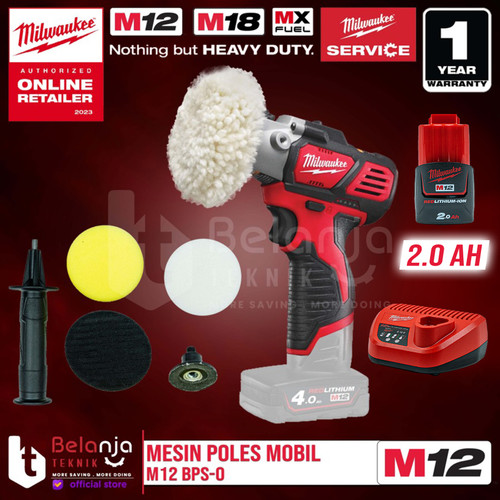 [EZM.3501183] Milwaukee Polisher M12 BPS-0 Mesin Poles Mobil Baterai Set 12 V 2 AH