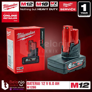 [EZM.3501292] Milwaukee Battery M12 B6 Baterai 12V 6 AH 12 Volt M12B6 REDLithium Ion