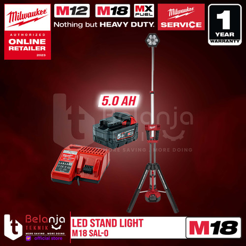 [EZM.3501293] Milwaukee Led Stand Light M18 SAL-0 Lampu Senter Kerja Set 18V 5 AH