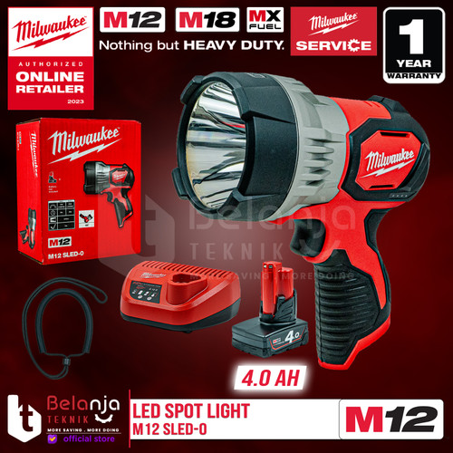 [EZM.3501297] Milwaukee Led Spot Light M12 SLED-0 Lampu Senter Kerja Set 12 V 4 AH