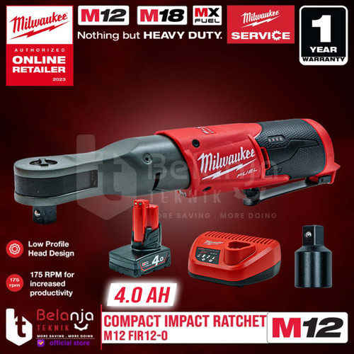 [EZM.3501312] Milwaukee Compact Impact Ratchet M12 FIR12-0 Kunci Rachet Set 12 V 4AH