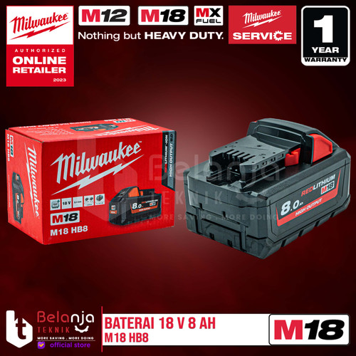 [EZM.3501358] Milwaukee High Battery M18 HB8 Baterai 18V 8 Ah M18HB8 RED-Lithium Ion