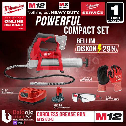 [EZM.3501367] Milwaukee Grease Gun Cordless M12 GG-0 Pompa Gemuk Baterai Set 12V 4AH