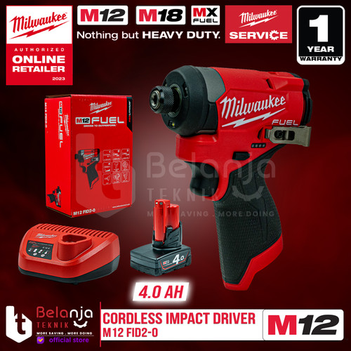 [EZM.3501371] Milwaukee Impact Driver Baterai M12 FID2-0 1/4 Inch Hex Set 12V 4 AH