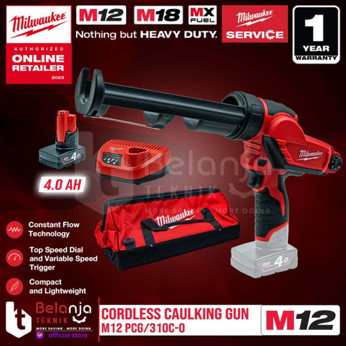 [EZM.3505982] Milwaukee Tembakan Lem Baterai M12 PCG-310C Caulking Gun Set 12V 4 AH
