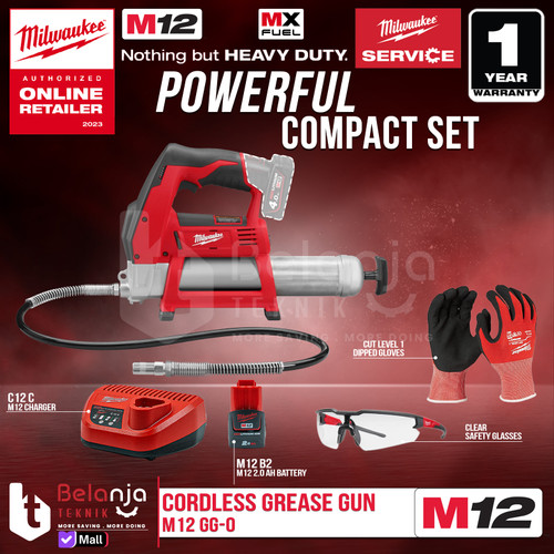 [EZM.3501401] Milwaukee Grease Gun Cordless M12 GG-0 Pompa Gemuk Baterai Set 12V 2AH