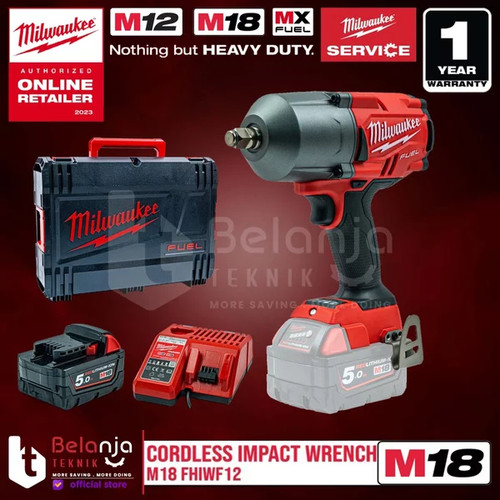 [EZM.3501403] Milwaukee Impact Wrench Baterai M18 FHIWF12 1/2 Inch Set 18V 1/2" 5 AH
