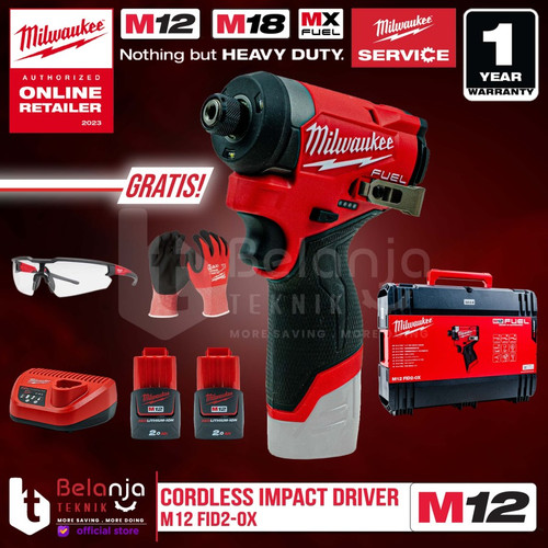 [EZM.3501406] Milwaukee Impact Driver Baterai M12 FID-0 1/4 Inch Hex Set 12V 2AH SET