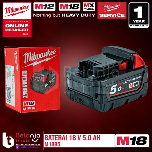 [EZM.3501409] Milwaukee Battery M18 B5 Baterai 18V 5 AH 18 Volt M18B5 REDLithium Ion