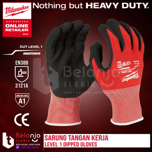 [EZM.3501422] Milwaukee Sarung Tangan Kerja Proyek CUT 1 Dipped Gloves CUT1 Size L