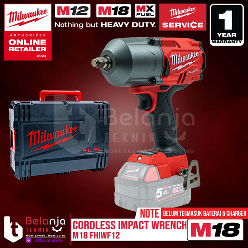 [EZM.3501432] Milwaukee Impact Wrench Baterai M18 FHIWF12 1/2 Inch 18 Volt Unit Only