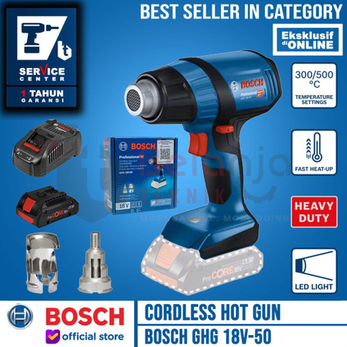 Bosch Cordless Hot Gun GHG 18V-50 Pemanas 18V 500C + Procore 18 V 4 Ah
