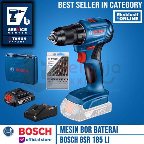 [EZM.3501490] Bosch Mesin Bor Baterai Cordless Drill GSR 185 LI + Mata Bor Besi 10Pc