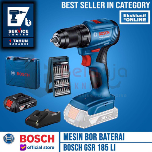 [EZM.3501492] Bosch Mesin Bor Baterai Cordless Drill GSR 185 LI 18V + X-line 25 Pcs