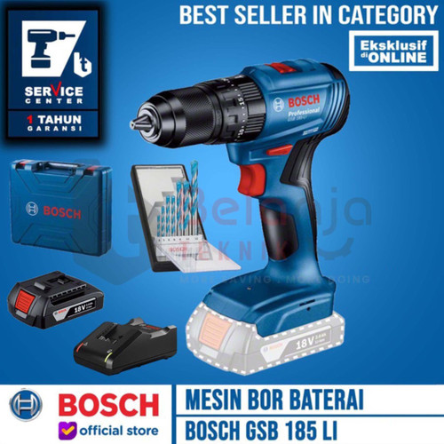 Bosch Bor Tembok Baterai Cordless GSB 185 LI 18V + Mata Bor Cyl-9 7Pcs