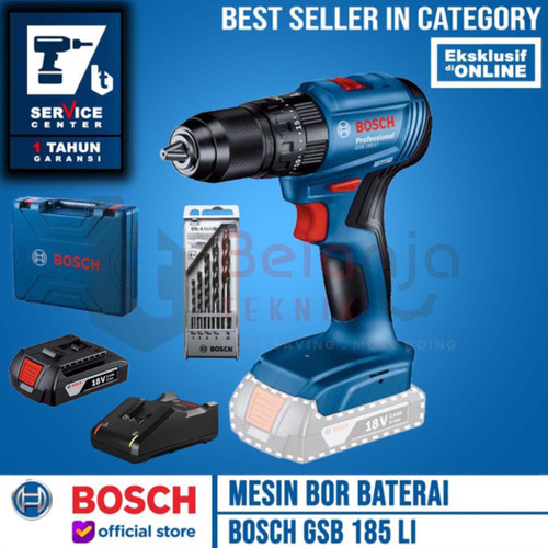 Bosch Bor Tembok Baterai Cordless GSB 185 LI 18V + Mata Bor CYL-4 5Pcs