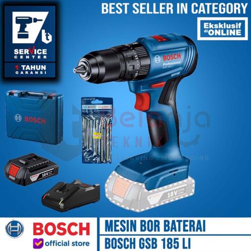 [EZM.3501497] Bosch Bor Tembok Baterai Cordless GSB 185 LI 18V + Mata Bor CYL-2 5Pcs
