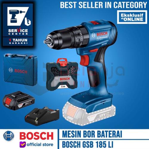 [EZM.3501498] Bosch Bor Tembok Baterai Cordless GSB 185 LI 18V + Mata X-line 33 Pcs
