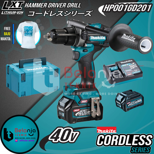 Makita Cordless Hammer Driver Drill HP001 GD201 Mesin Bor Baterai 40V