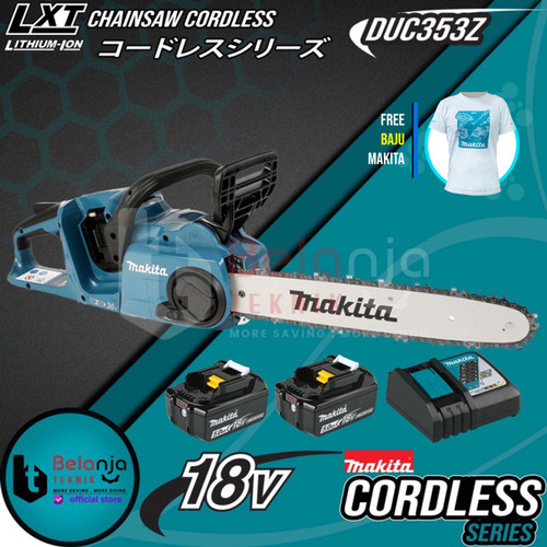 Makita Chainsaw Cordless DUC353Z 36V Gergaji Potong Kayu + Baterai Set