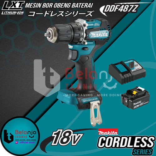 [EZM.3501551] Makita Mesin Bor Obeng DDF487Z Cordless Driver Drill 18V + Baterai Set