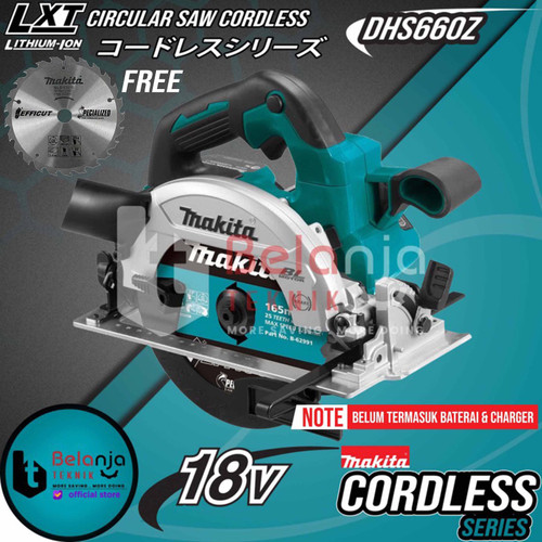 [EZM.3501632] Makita Mesin Circular Saw Baterai DHS660Z Potong Kayu 18V 165 mm