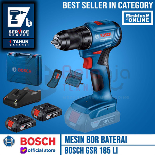[EZM.3501667] Bosch Mesin Bor Baterai Impact Drill Cordless GSR 185-Li 18V 2 Baterai