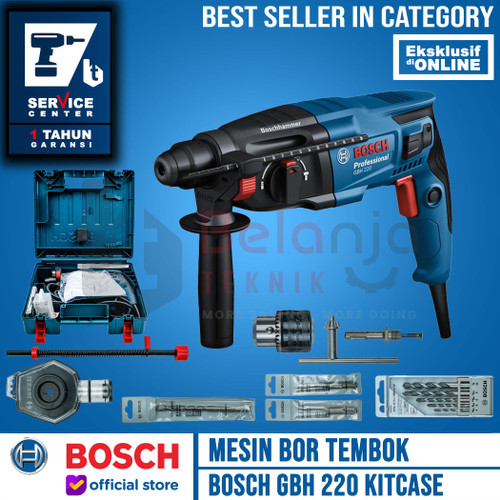 [EZM.3501676] Bosch Mesin Bor Tembok Rotary Hammer Drill GBH 220 22MM Kit Case 6 ACC