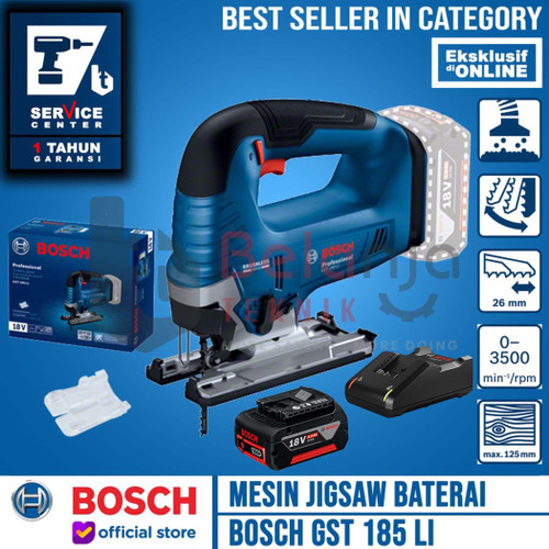 [EZM.3501700] Bosch Mesin Gergaji Baterai GST 185 Li Jigsaw + Baterai Charger 4 AH