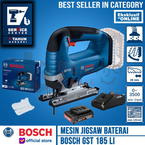 [EZM.3501701] Bosch Mesin Gergaji Baterai GST 185 Li Jigsaw + Baterai Charger 2 AH