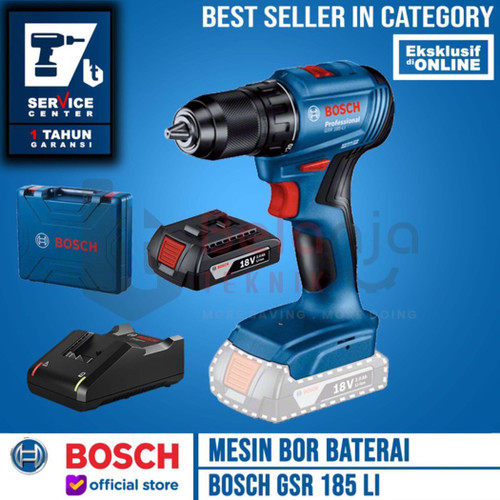 [EZM.3501786] Bosch Mesin Bor Baterai Cordless Drill Brushless GSR 185 LI 18 Volt