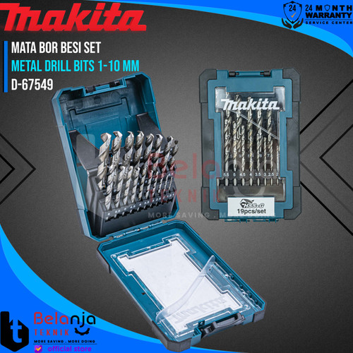 Makita Mata Bor Besi HSS-G Set 19 Pcs Metal Drill Bits 1-10 MM D-67549