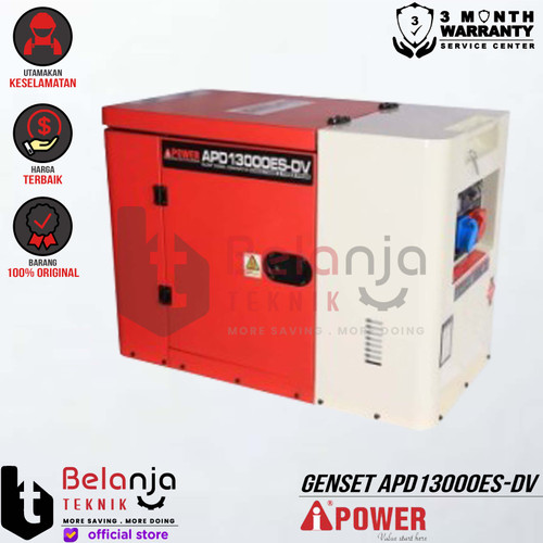 [EZM.3502254] AIPower Genset APD13000ES-DV Generator Bensin Dual Phase Key Starting