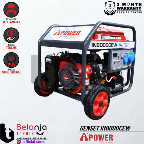 [EZM.3502264] AIPower Genset IN8000CW Generator Bensin 5500 Watt Manual Starting