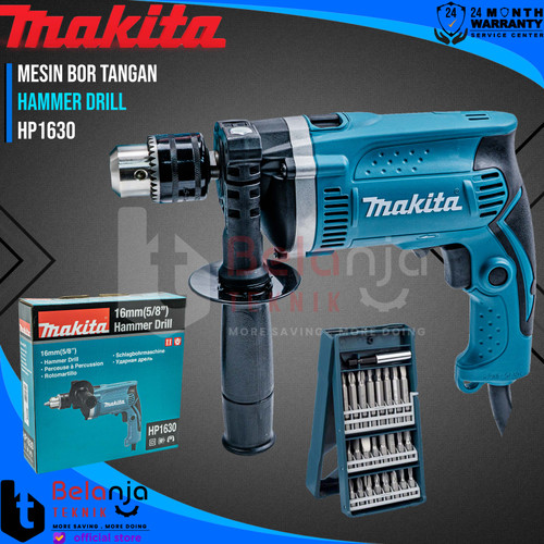 [EZM.3502445] Makita Bor Tangan HP 1630 16 MM HP1630 710 Watt + Bosch X-line 25 Pcs