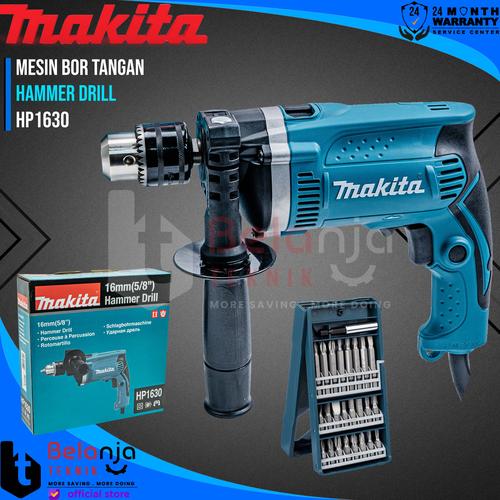 [EZM.3502445] Makita Bor Tangan HP 1630 16 MM HP1630 710 Watt + Bosch X-line 25 Pcs