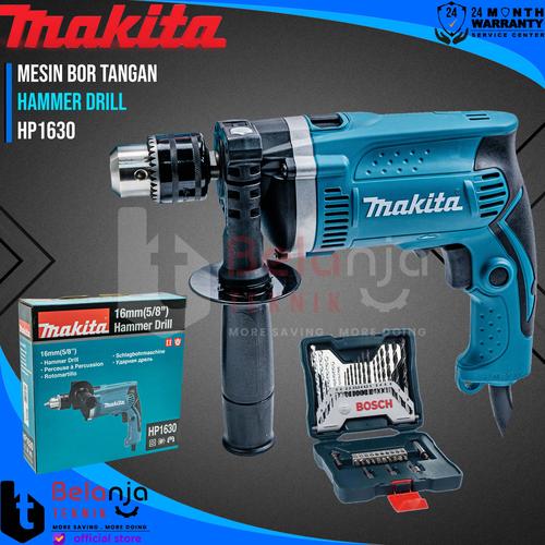 [EZM.3502446] Makita Bor Tangan HP 1630 16 MM HP1630 710 Watt + Bosch X-line 33 Pcs