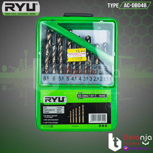 [EZM.3502633] Ryu Drill bits HSS Cobalt SET 19 Pcs Mata Bor HSS Stainless 1-10 MM