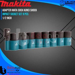 [EZM.3502689] Makita Impact Socket Set 9 Pcs With Adapter Mata Sock Kunci Shock 1/2