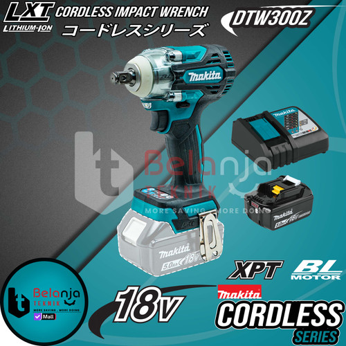 [EZM.3501525] Makita Impact Wrench Cordless DTW300Z Mesin Pumbuka Baut + Baterai 18V