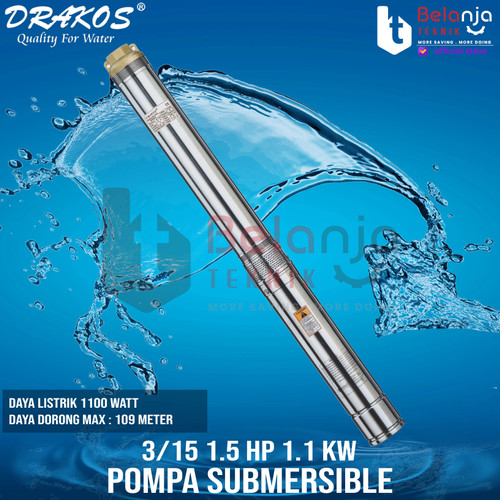 [EZM.3503117] Drakos Submersible Pump 4 DFP - 3/15 1.5 HP 1.1 kw Pompa Satelit 1.5hp