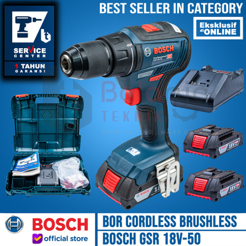 Bosch Mesin Bor Cordless Brushless GSR 18V-50 Heavy Duty 18 V Full Set