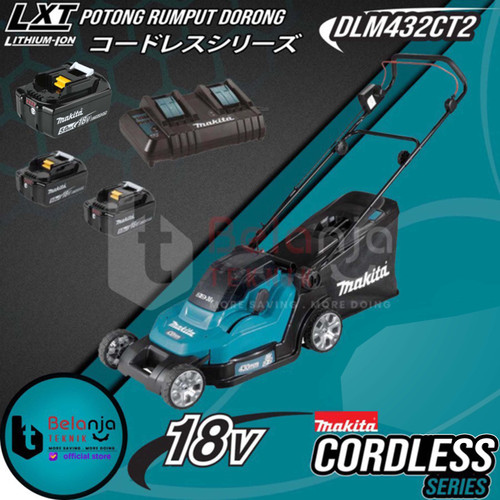 [EZM.3503316] Makita Mesin Potong Rumput Dorong DLM432 CT2 Cordless Lawn Mower 18"