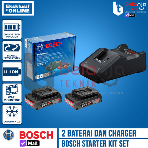 [EZM.3503351] Bosch Starter Kit Charger GAL 18V-40 2 Baterai Cordless GBA 18 V 2.0AH