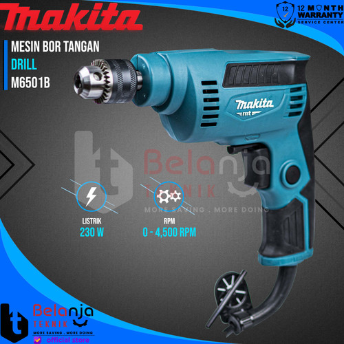 [EZM.3503384] Makita MT Mesin Bor Tangan Listrik Kayu Besi M6501B 230 Watt M 6501 B