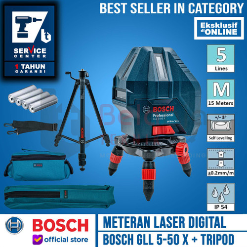Bosch Meteran Laser Garis GLL 5-50 X + Tripod 5/8 Inch Kit Line Level