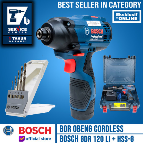 BOSCH Mesin Obeng Baterai GDR 120 LI Impact + Mata Bor Besi HSS-G 5Pcs